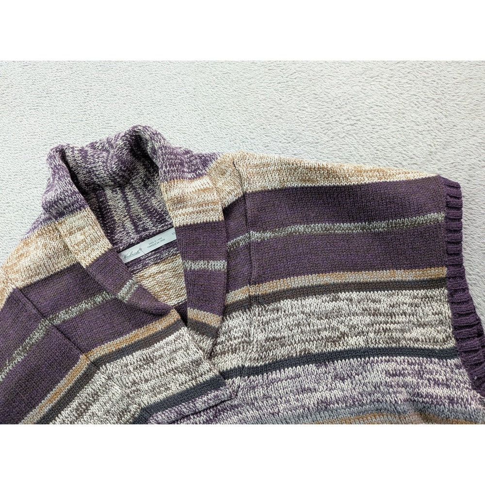 Woolrich Womens Fig Purple Striped Cotton Shawl Collar Knit Sweater Top XS 13750
